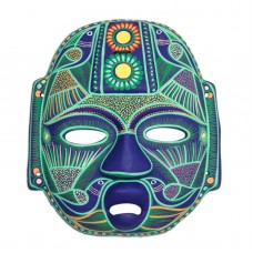 Ceramic Wall Mask Green Hand Painted 'Jade Olmec Lord' NOVICA Mexico    362393518253